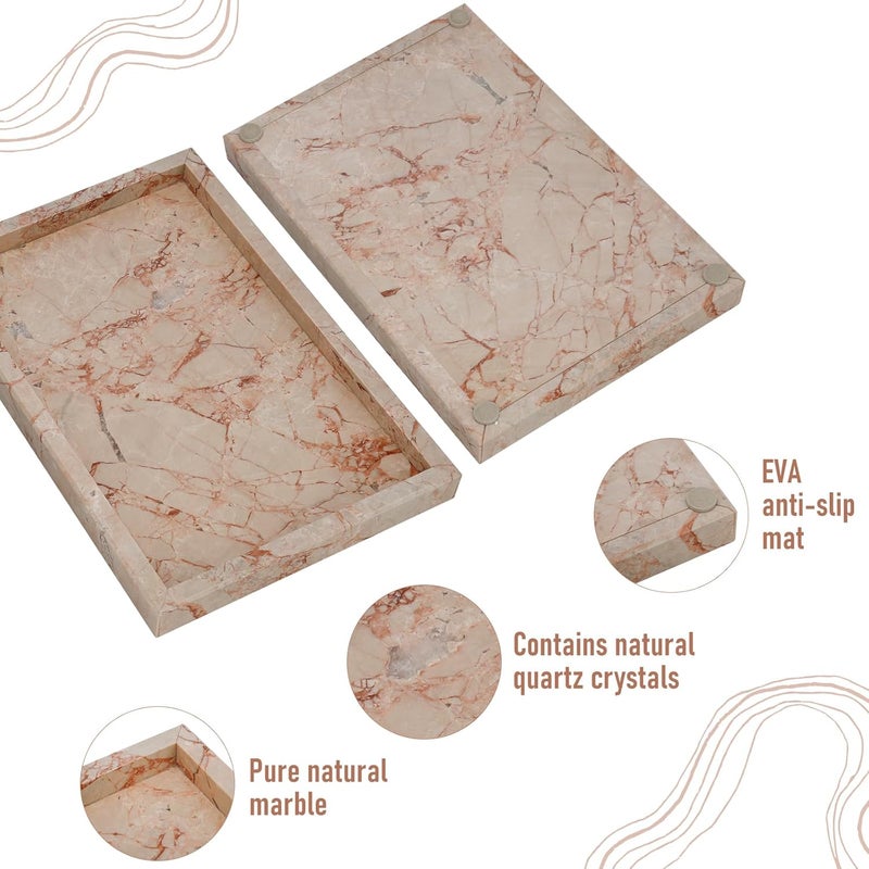 MULWR Marble Bathroom Tray,Pure Natural Vanity Tray,Marble Trays for Kitchen Counter Non-Ceramic/Non-Resin,Stone Tray 12 x 8 inch (Pink) ﻿ - Image 3